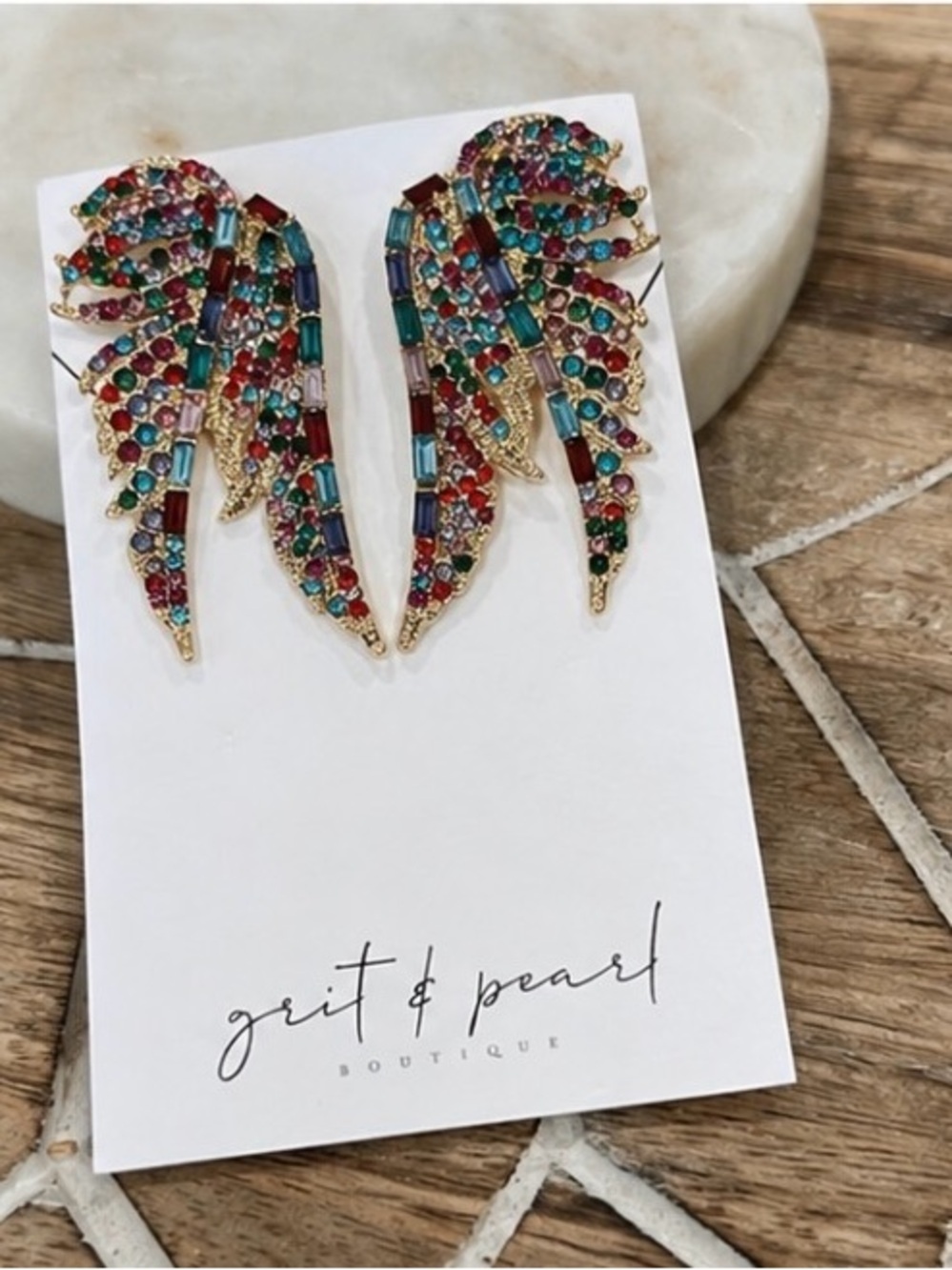 l Multicolor Crystal Angel Wing Statement Earrings